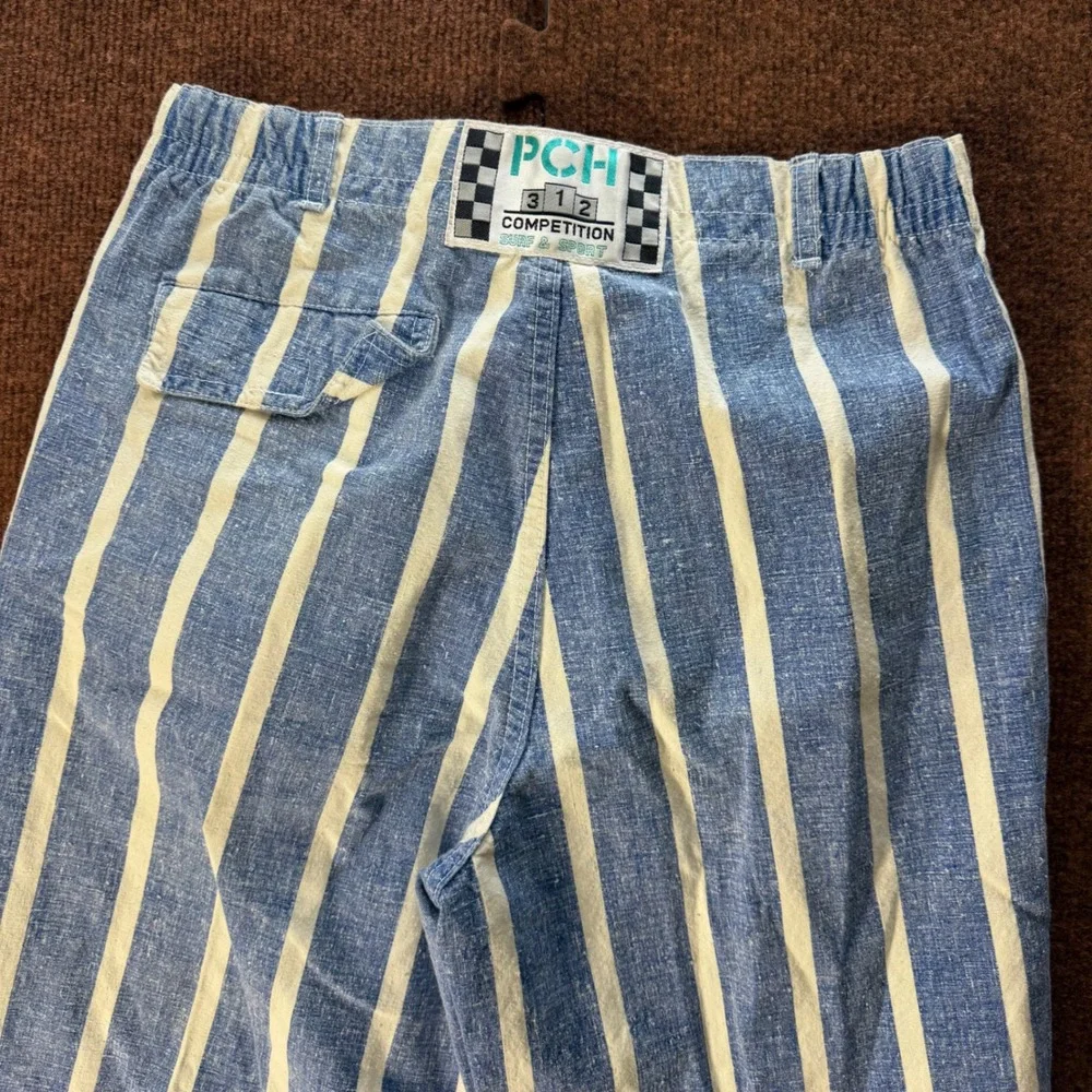 Vintage PCH 312 Competition Surf Sport Blue White Striped Cotton Pants 27/M
